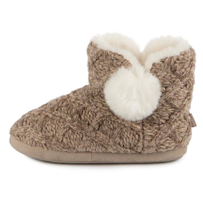 totes toasties® Ladies Cable Knit Boot Slippers With Pom Pom Brown Extra Image 4